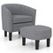 Barrel Club Chair With Ottoman Set Linen Fabric Accent Chair With Footrest-gray